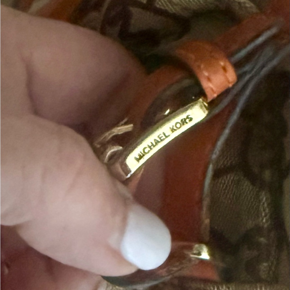 Michael Kors Monogram Gansevoort Beige Tangerine Canvas Leather Satchel Bag - Picture 7 of 16
